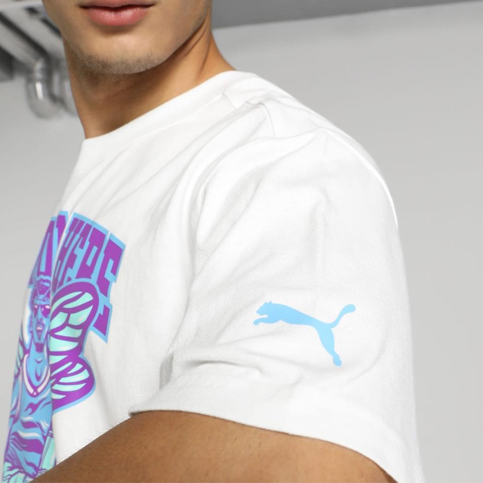 Puma Melo Charlotte Letter Print Basketball Character Design Casual Crew Neck Short Sleeve Drop Shoulder T-Shirt Men Tops White 627744-03