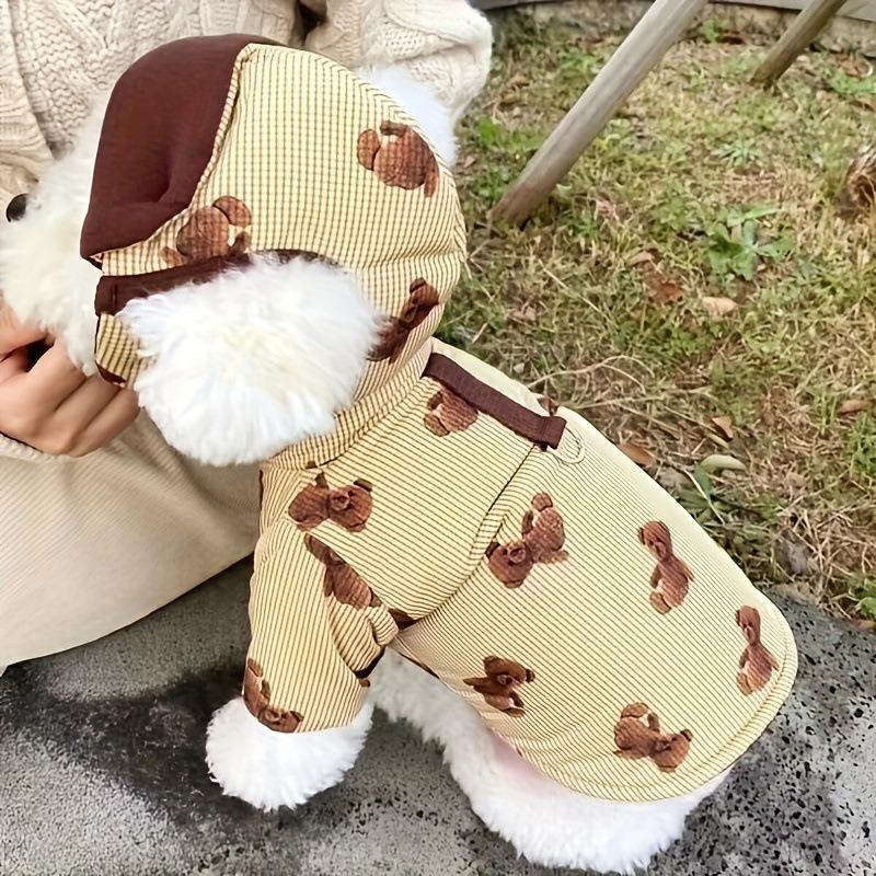 Giacca Cappotto Invernale per Cani con Stampa Orso e Cappuccio Moda Abbigliamento per Cani Cucciolo Piumino Addensato Cappotto per Gatti Barboncino Abbigliamento per Animali