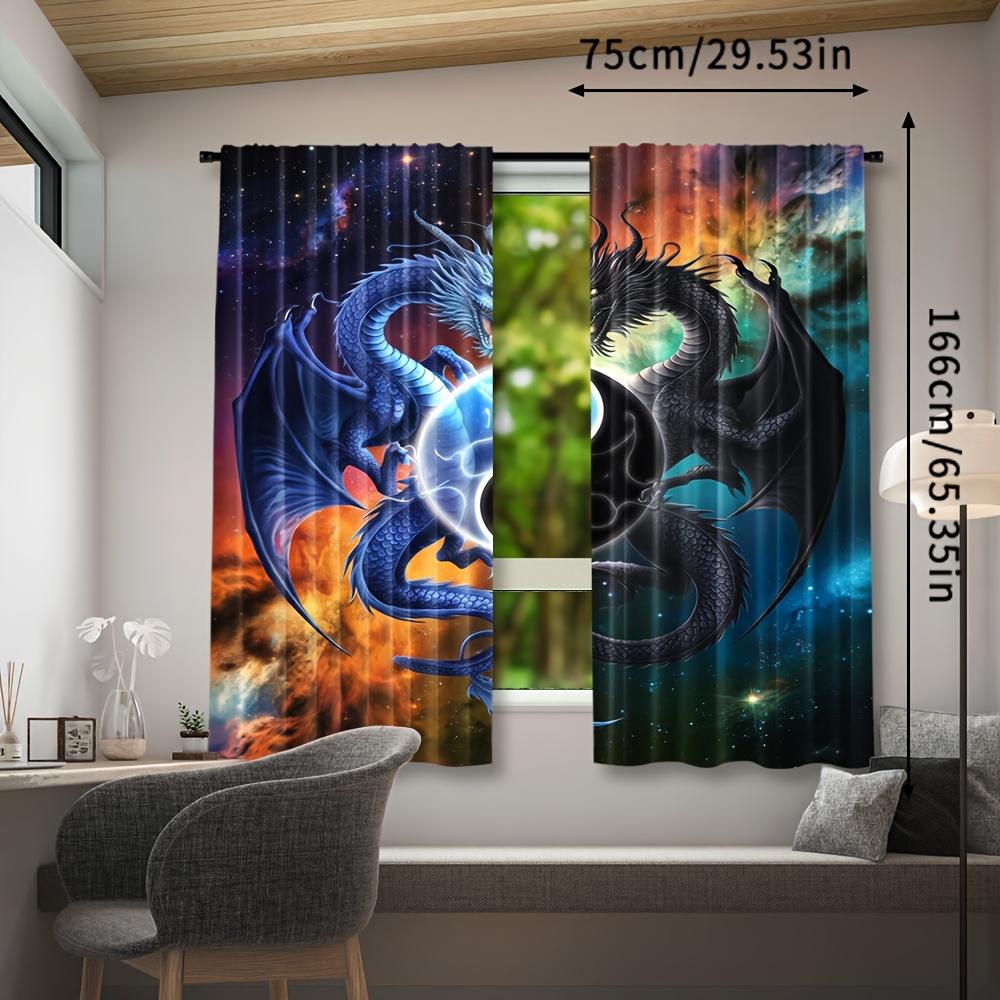 Set Of 2 Dragon Curtains Fantasy Galaxy Cloud Black White Yin Yang Bedroom Room Living Made Polyester Great Window Treatment