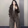 Autumn and winter new hooded environmentally friendly fluffy imitation mink fur leopard print plus long knee loose fashion coat