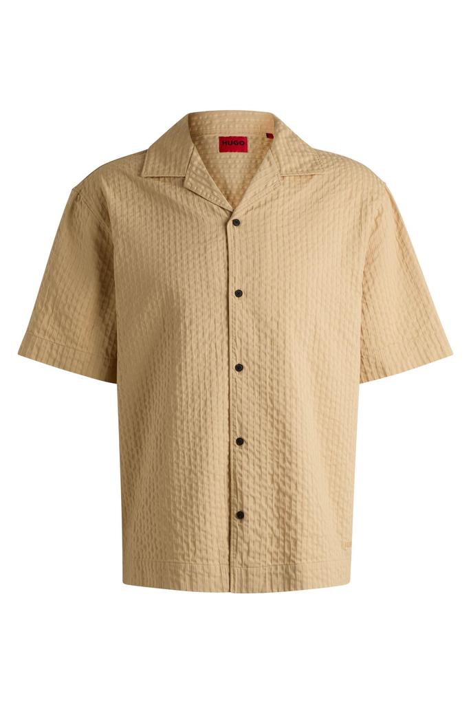 Overfit Cotton Beige [HUGO] Shirt, Seersucker, Men's, S,