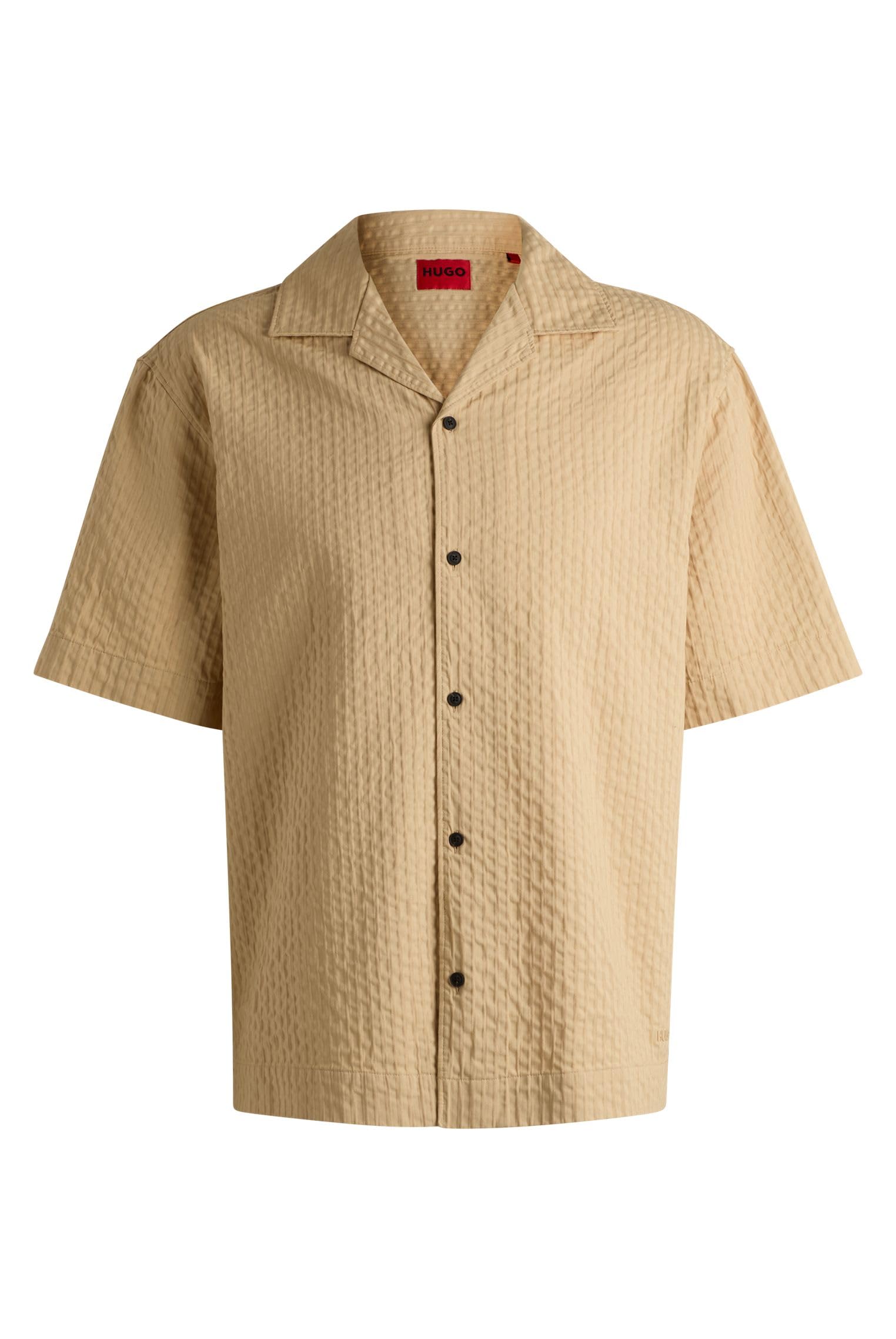 

Рубашка оверсайз хлопковая бежевая [HUGO], Сирсакер, Мужская, S, бежевый