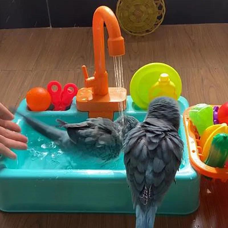 Parrot Bird Bathtub Shower Basin - Bath Cage Bowl for Parrots Multi-Functional Bird Toy & Kids Kitchen Sink Pretend Play Toys