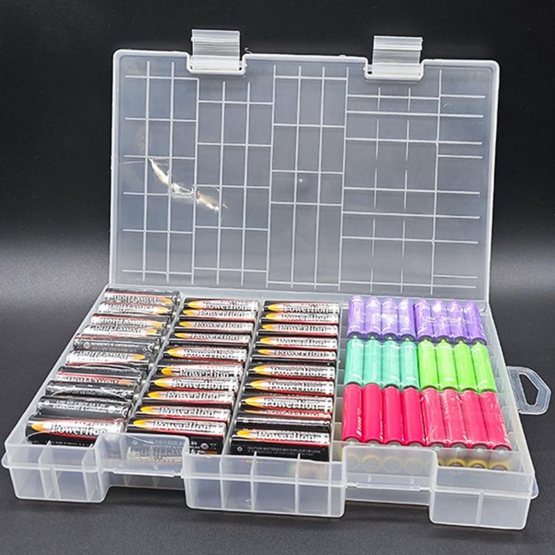 Úložný box na baterie pro 60 ks AA a 40 ks 3A Bateriový kontejner Lehký design s průhledným víkem