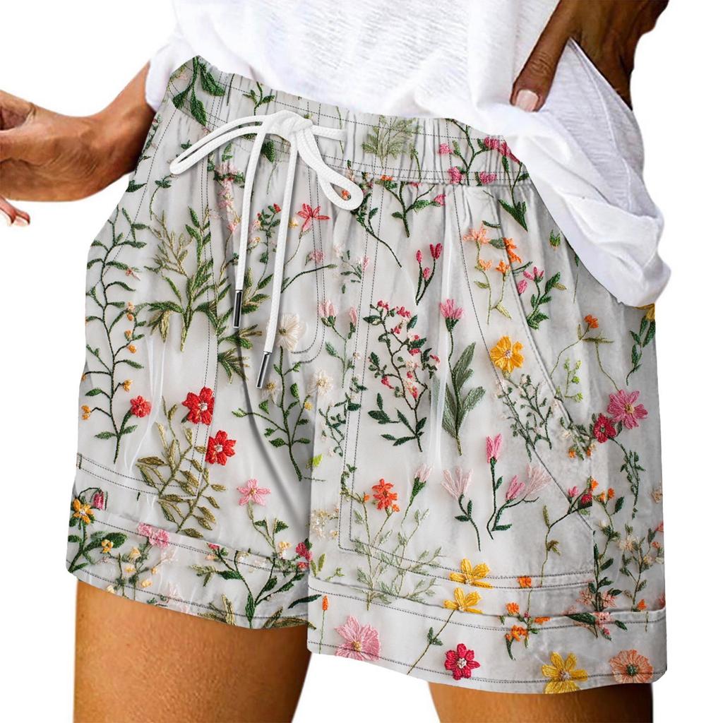Damen Casual Sommer Elastische Strandshorts Print Casual Shorts