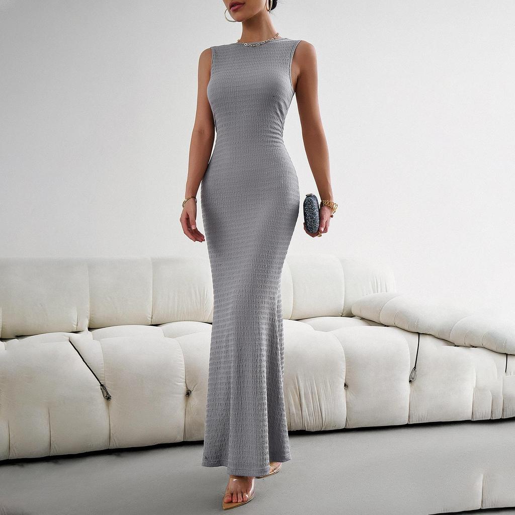 Kvinners Høst Vinter Sexy Elegant Fit Tank Top Strikket O-hals Ensfarget Lang Kjole