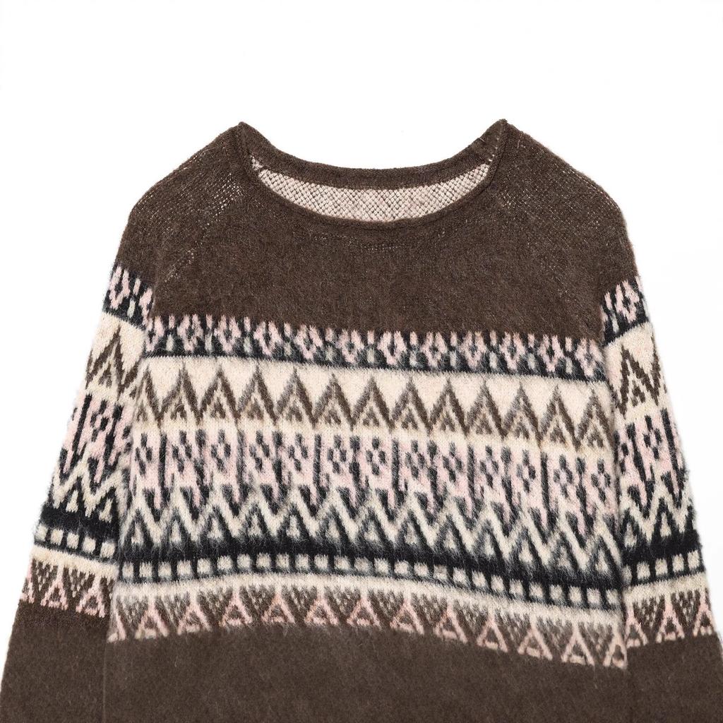 European and American style, French style, women's clothing, fashionable and versatile color-rubbing effect jacquard knitted sweater 9598207