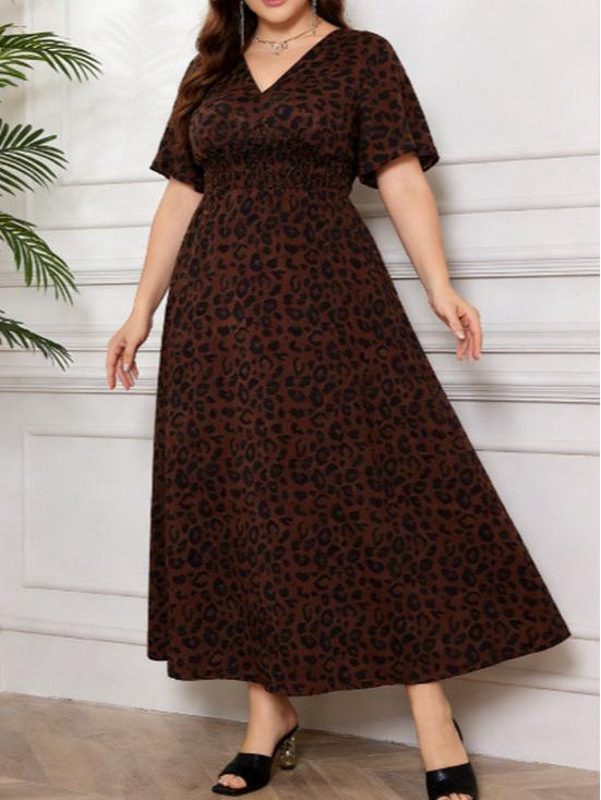 Elegant Plus Size Leopard Print Maxi Dress - Middle East Style