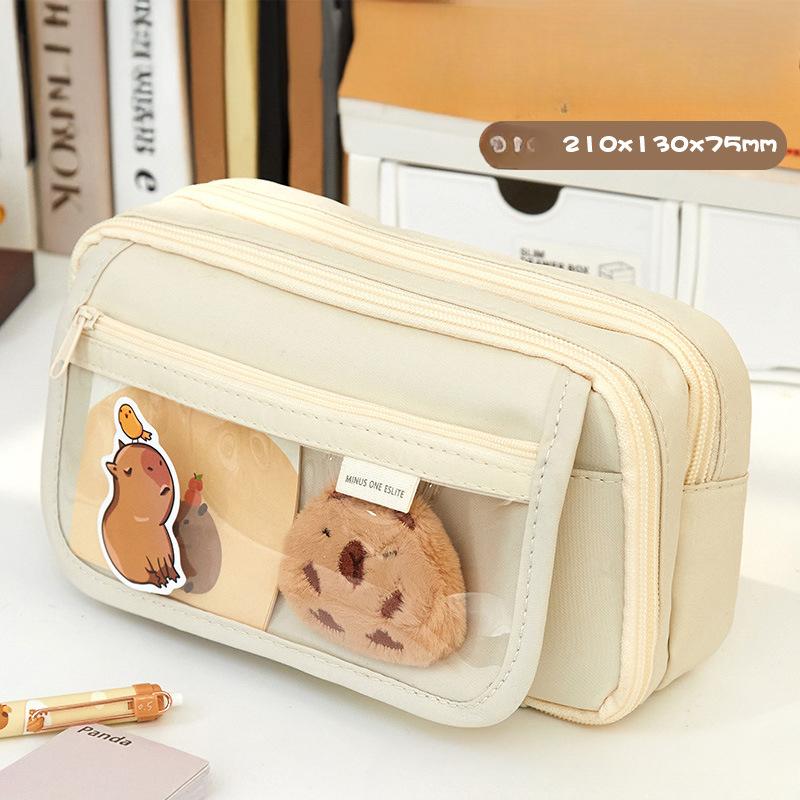 

Пенал большой вместимости для учеников младших классов средней школы с простым корейским дизайном, идеально подходит для девочек 1* pencial box（No gift stickers） бежевый