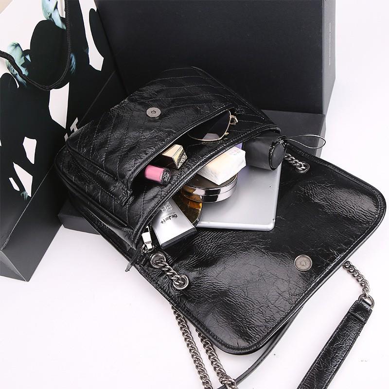 Womens Vintage-Style Satchel Bag With Chain Strap PU Leather Crossbody Large Capacity Daily Use