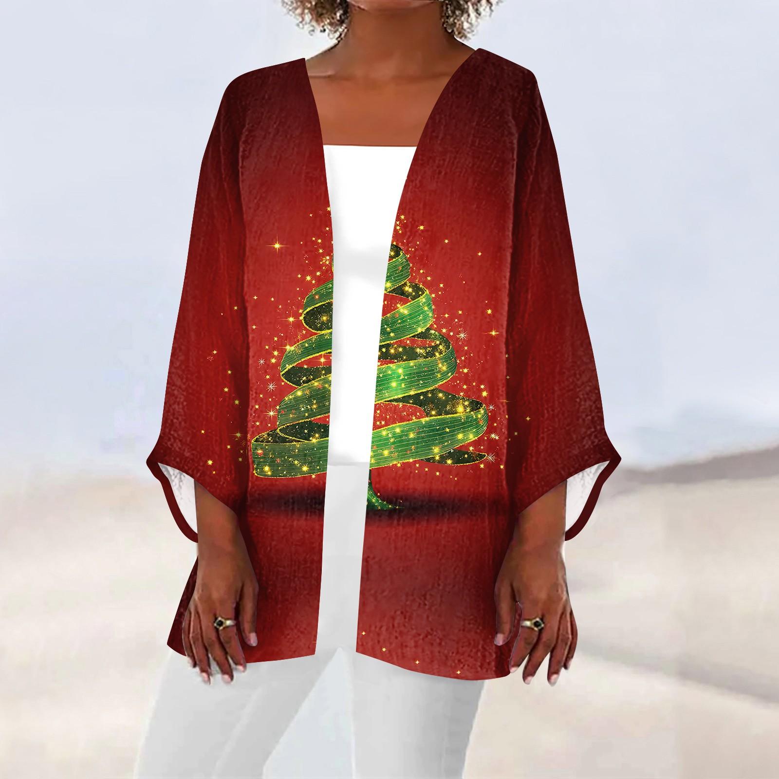 

Жіночий повсякденний модний легкий жакет середньої довжини з принтом XXXL винний