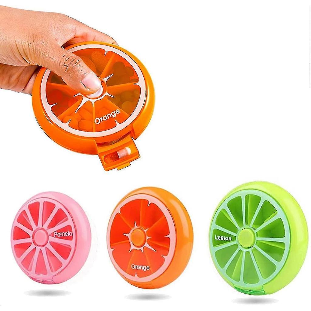 Pill Box Travel Pill Organizer Cute Round Rotating Purse Size 7 Compartments