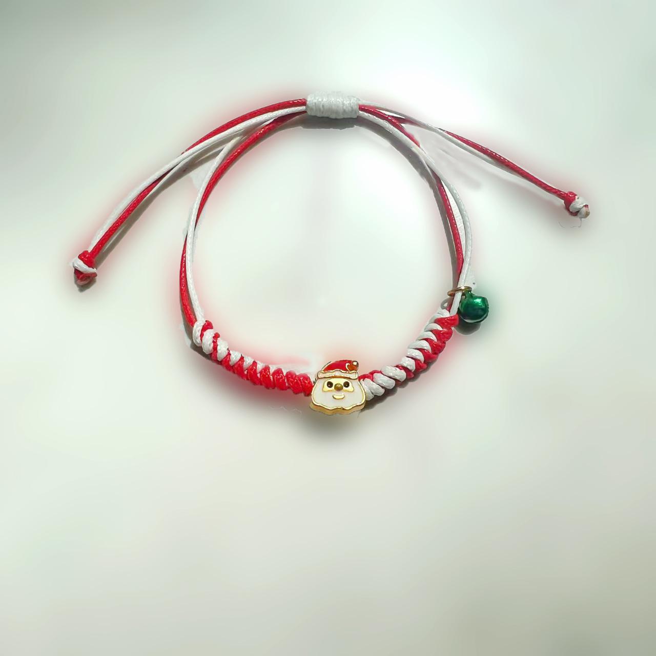 

Праздничный золотой браслет снеговик-яблоко, сосна, с колокольчиками