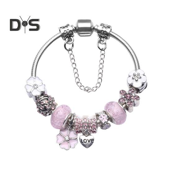 Women Bangle Multi Flower Clover Pendant Secure Closure Rhinestone Decor Alloy Adjustable Bracelet Prom Dating Work Wrist Jewelry