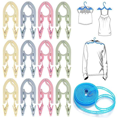 hengshao Folding Hangers, Travel Hangers with 1 Clothesline, Portable, Lightweight, Foldable, Multifunctional, Space-Saving, Travel, Business Trip, Co