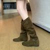 Women Mid-calf Boots High Quality Suede Casual Boot Temperament Belt Buckle Design Pants Leg Boot Non Slip Flat Boot Botas Mujer