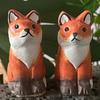 Wooden Fox Figurine Hand Carved Fox Sculpture Small Forest Animal Desktop Ornament for Home Office Table Shelf Decor