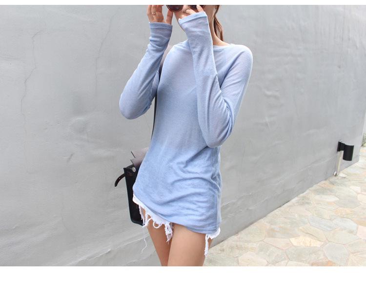 Light Blue Sheer Long Sleeve Casual T-shirt for Women – Sexy and Comfortable