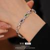 Elegant Oval Zircon Crystal Clip Bracelet Women Vintage Style Copper Jewelry With Geometric Design
