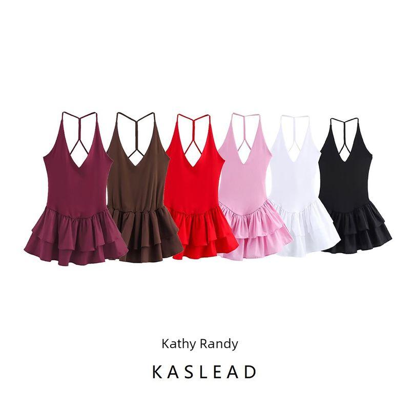 Kaslead New Arrival Women's Clothing Fashion Style Fashion Minimalist Slim-Fitting Patchwork Hanging Collar Dress 4174376