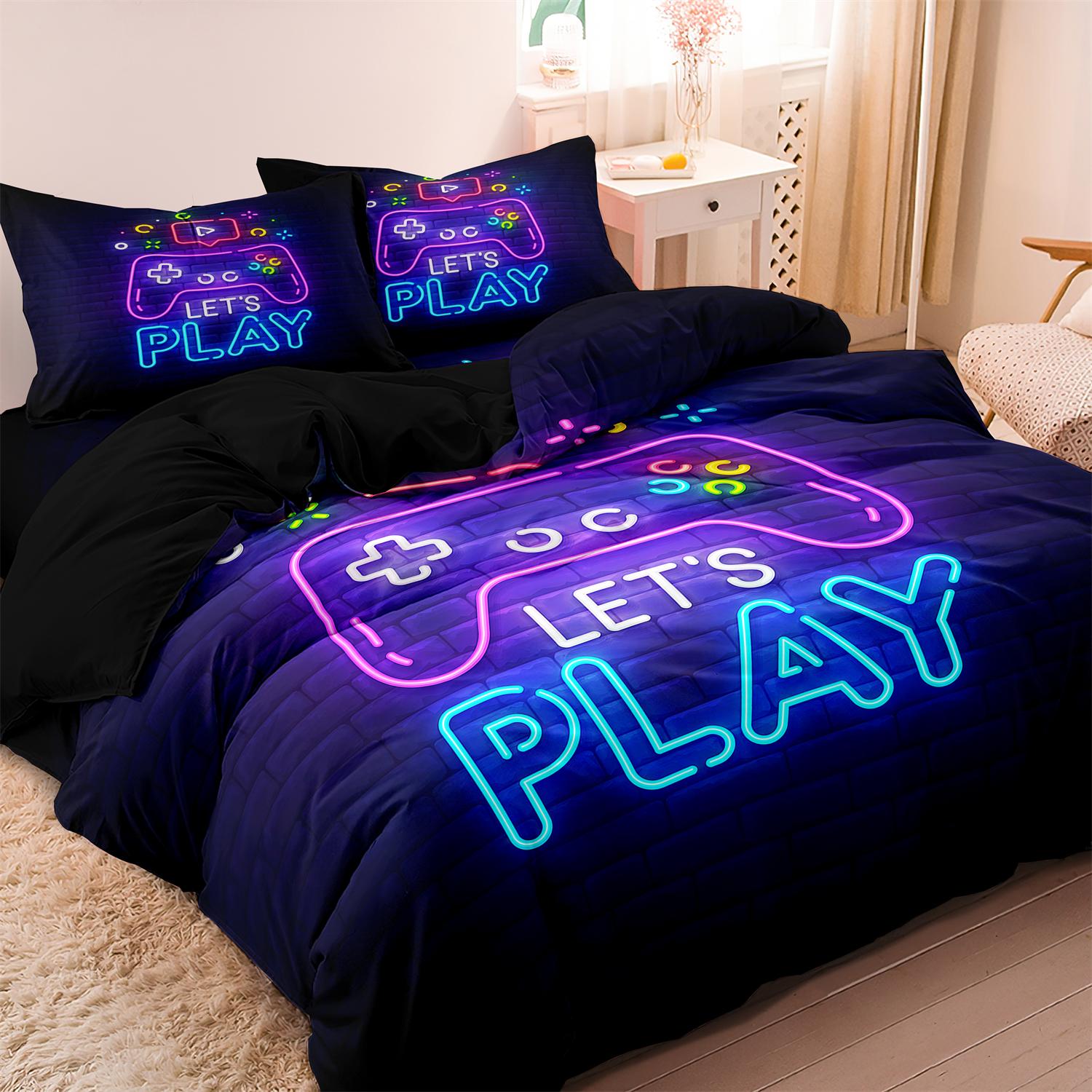 

3pcs Game Controller Play Letter Print Duvet Cover Sets Room Decor Soft Cozy Using A Family Hotel Dormitory EU Single-135x200cm