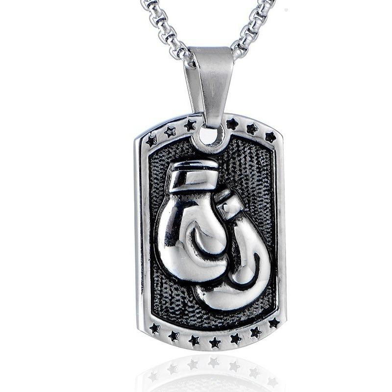 Mens Stainless Steel Boxing Gloves Pendant Fashionable Hip Hop Punk Rock Necklace