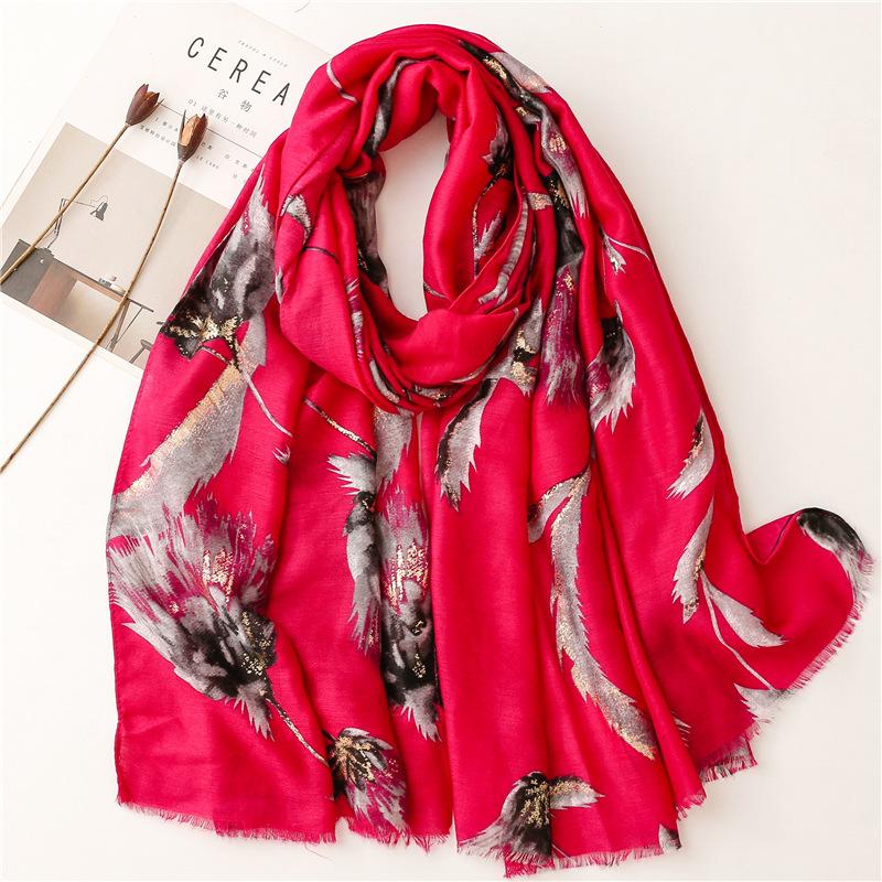 Lovely Lurex Glitter Feather Floral Fringe Viscose Shawl Scarf High Quality Wrap Pashmina Stole Bufandas Muslim Hijab 180*90Cm