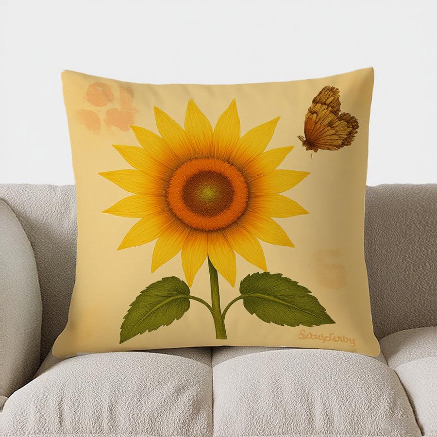 Home Decor Sunflower & Bird Decorative Throw Pillow Cover Pattern Cushion Cover Suitable For Sofa Bedroom Car Pillow Cover
