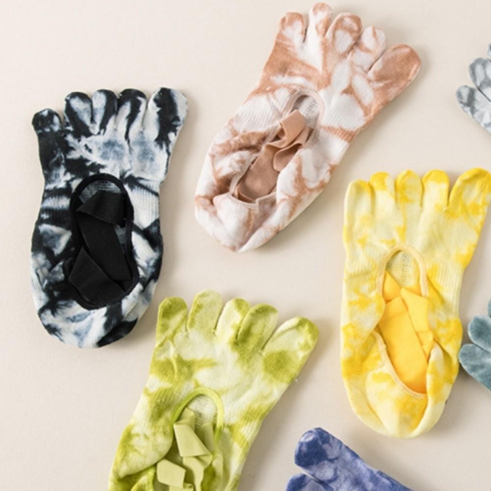 Heart Silicone Dot Tie-dye Yoga Socks Non-Slip Five Toe Socks Fashion Strappy Pilates Socks  Gym