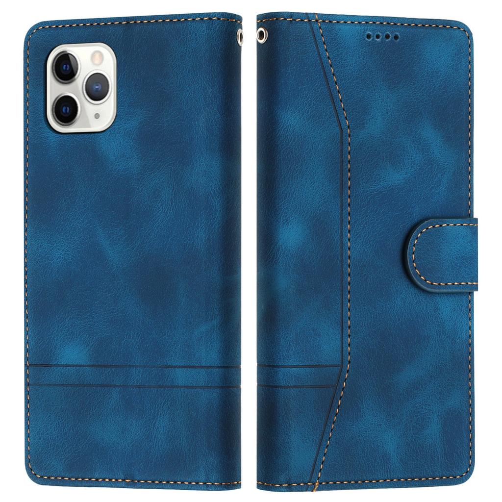 L002 Retro Leather Phone Case for iPhone 11 Pro Lines Imprinted Stand Wallet Anti-fall Cover