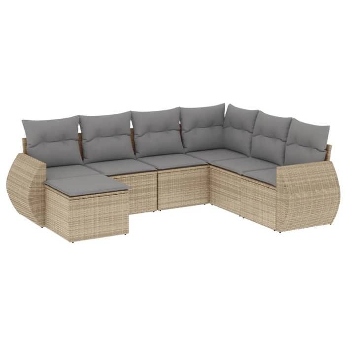 VidaXL Salon de Jardin avec Coussins 7 pcs, Canapés de Terrasse, Ensemble de Meubles de Patio, Mobilier d'Extérieur, Beige 3221698