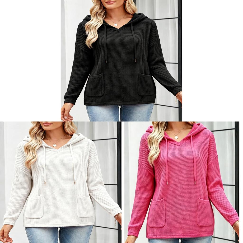 Polyester Blend Sweater With Hood And Pockets For Casual Women