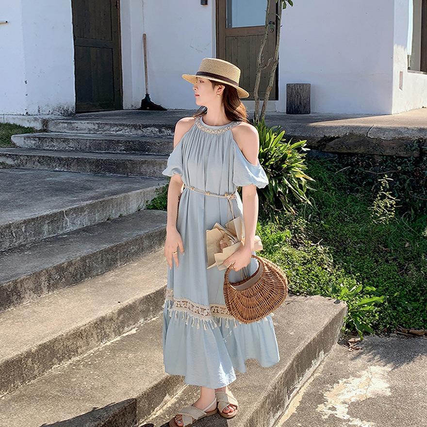 Romantic Neck Off-the-shoulder Dress Women's Summer New Elegant Temperament Atmosphere Long Dress