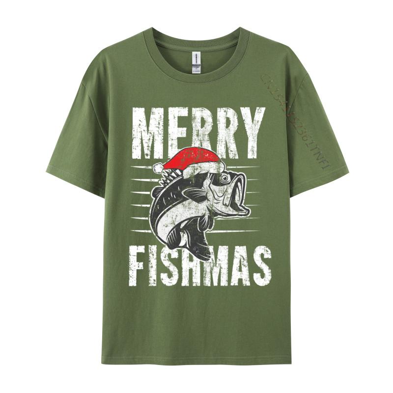 Merry Fishmas Funny Fishing Christmas Tshirt Tops Tees Crew Neck Cotton Fabric Unisex Tshirts Hip Hop Tops Shirt Prevailing