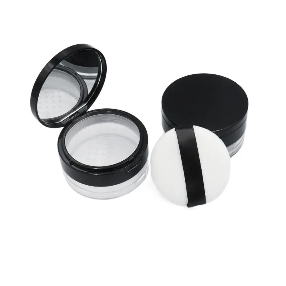 Cake Box Sifter With Puff Portable Sieve Plastic Cosmetic Container Loose Powder Pot Travel Makeup Jar Empty Powder Case