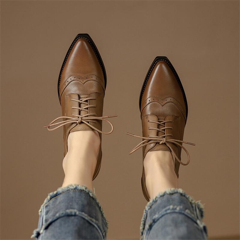 Fashion New Spring Autumn Genuine Leather Women Pumps Shoes for Women Pointed Toe Brogue Designs Loafers High Heels Concise Ladies Shoes