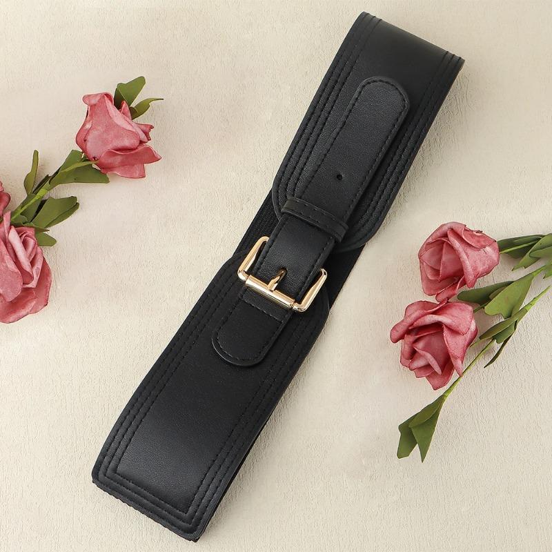 Elastic women's waist seal square pin buckle fashion belt Stretch wide belt with suit jacket