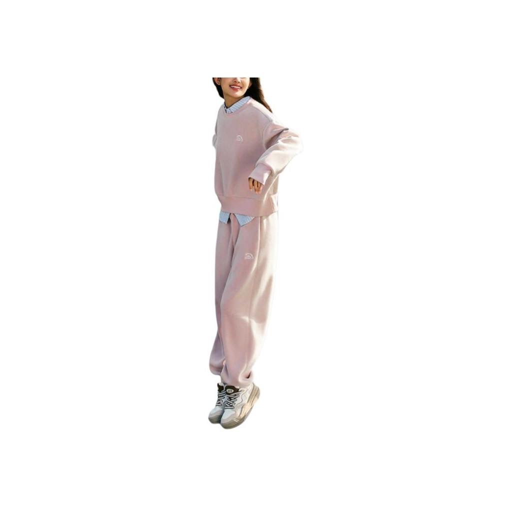 Anta Comfortable Breathable Loose Fit Round Neck Sweatshirt And High Waist Drawstring Cuffed Pants Set Women Tops, Bottoms Moran-Pink 962448202-3