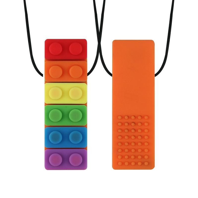 Baby Silikon Beißring: Regenbogen-Bausteine & Kauspielanhänger