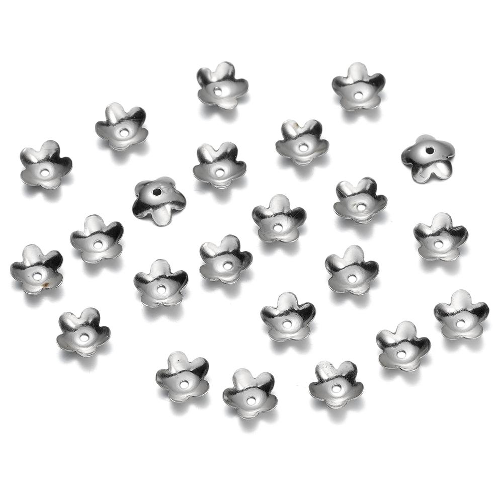 20/50Pcs/Pack Stainless Steel Flower Tree Leaf Round Beads Caps For Handmade DIY Jewelry Making Bracelet Necklace Accessories