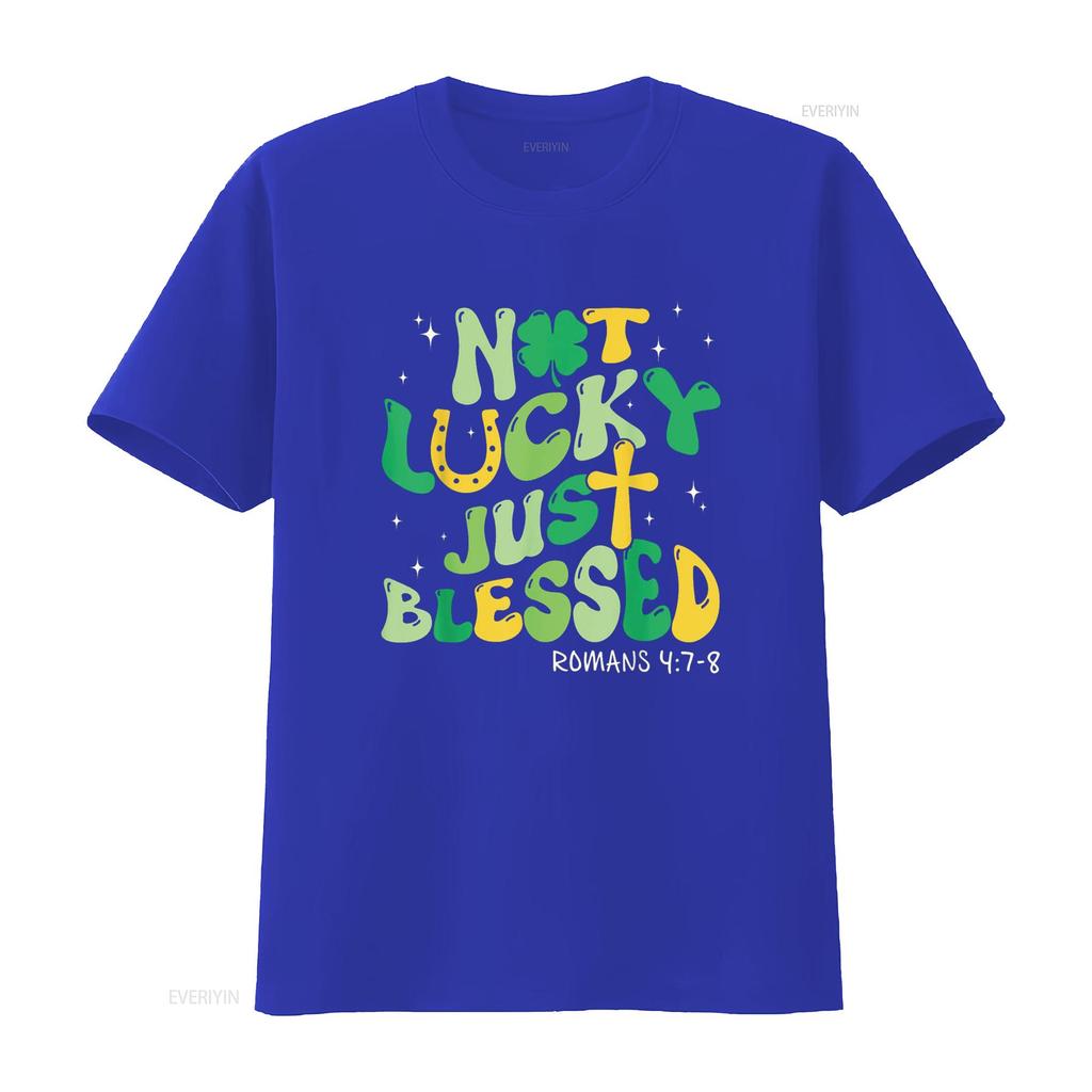 Not Lucky Just Blessed Retro St Patricks Day Christian Faith T Shirt Vintage Washed Casual Unisex Homme Soft Streetwear