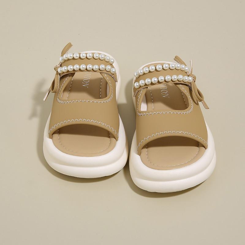 

Wear pearl bow one-word slippers women s summer new versatile thick-bottomed casual cool slippers 40 хаки