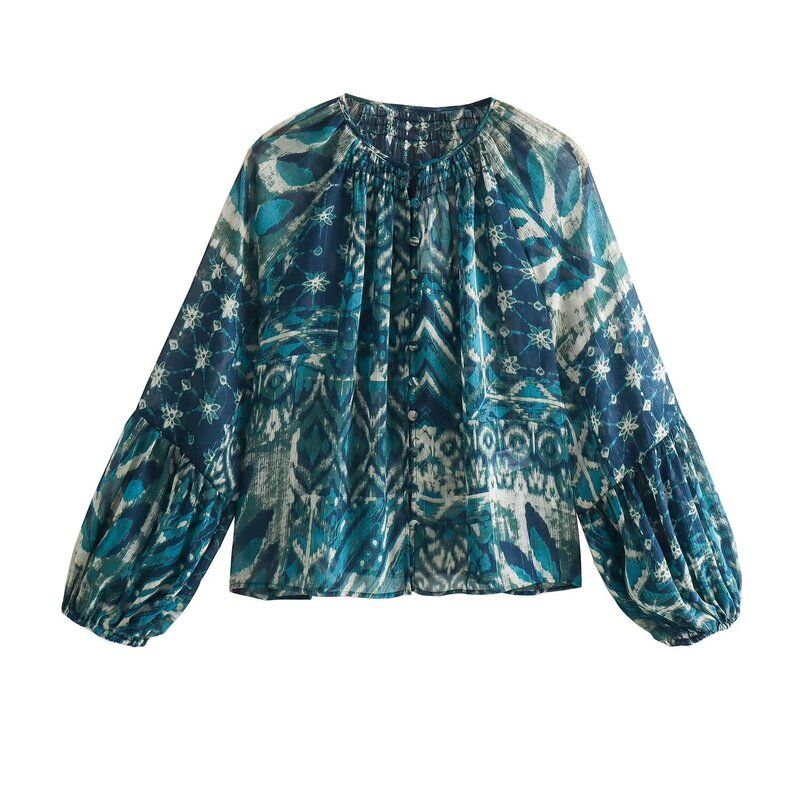 

2024 Spring New round Neck Decorated Row Button Print Shirt 2459806 Metal Wire Printed Skirt 2457806 Tops L