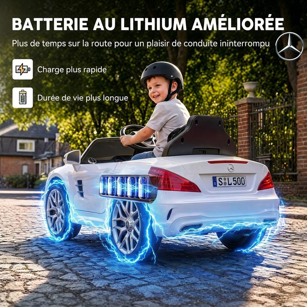 Electric Ride-On Car, 12V, Mercedes-Benz SL500, 3-5 km/h, 2 Motors, Remote, Ages 3-5, White