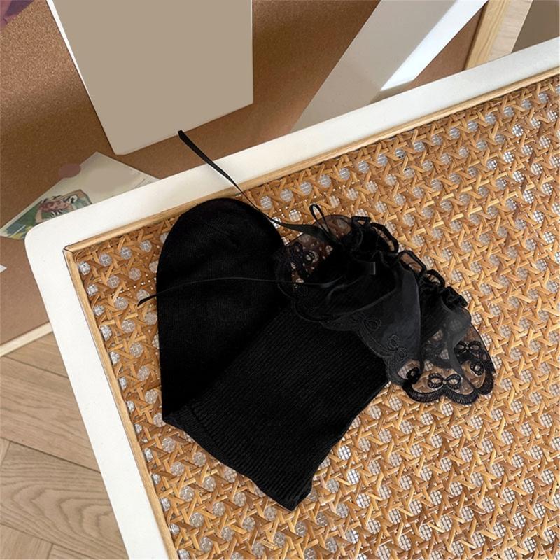 Fashionable Ruffle Mesh Splicing Ankle Socks with Bows Detail Breathable Elegant Solid Color Middle Tube Socks for Women