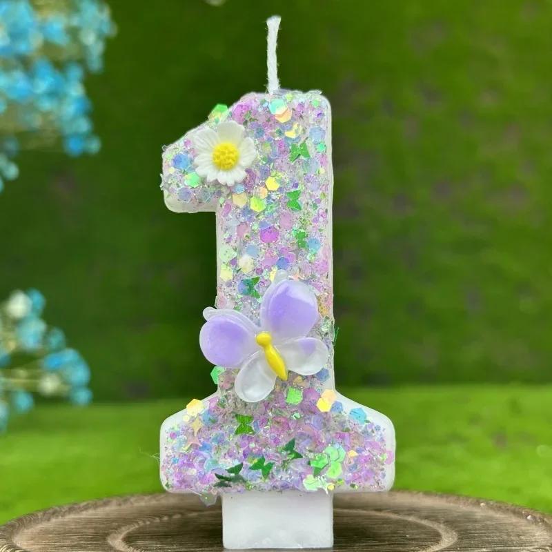 2026 Neue 0-9 Ziffern DIY Geburtstagskerzen Schmetterling Blumen Kindergeburtstag Mädchen Zahl Kuchen Dekorationen Zimmer Dekoration