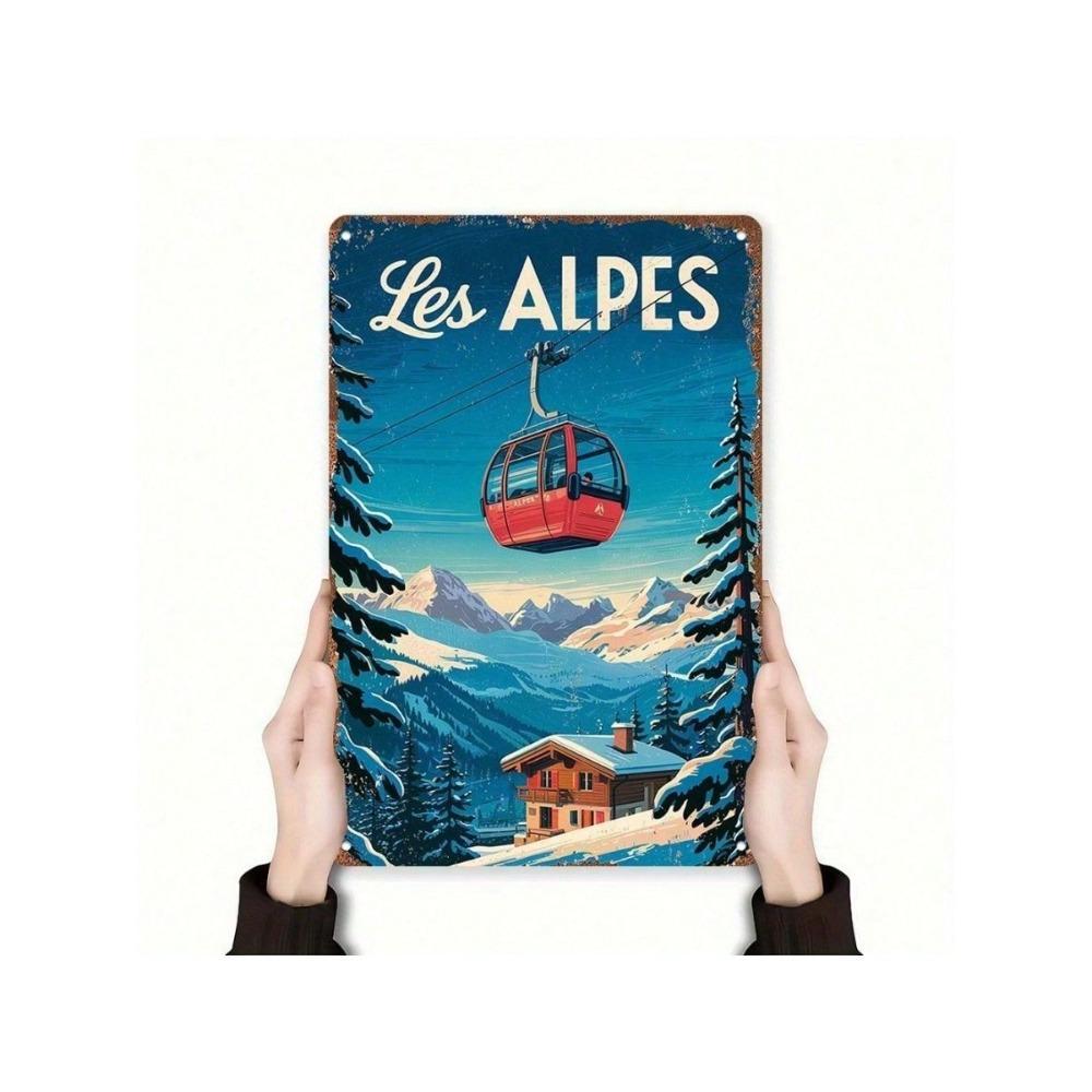Vintage Metallwandkunst Skifahren Berg Poster Heimdekoration