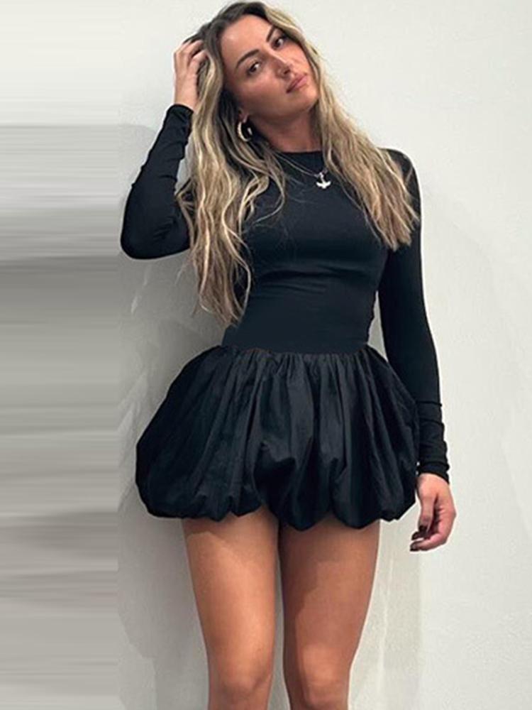 

Элегантное платье бордового цвета для женщин, осеннее, повседневное, с длинным рукавом, в стиле пэчворк, с оборками, мини-платья, сексуальное, с открытой спиной, облегающее вечернее платье L чёрный