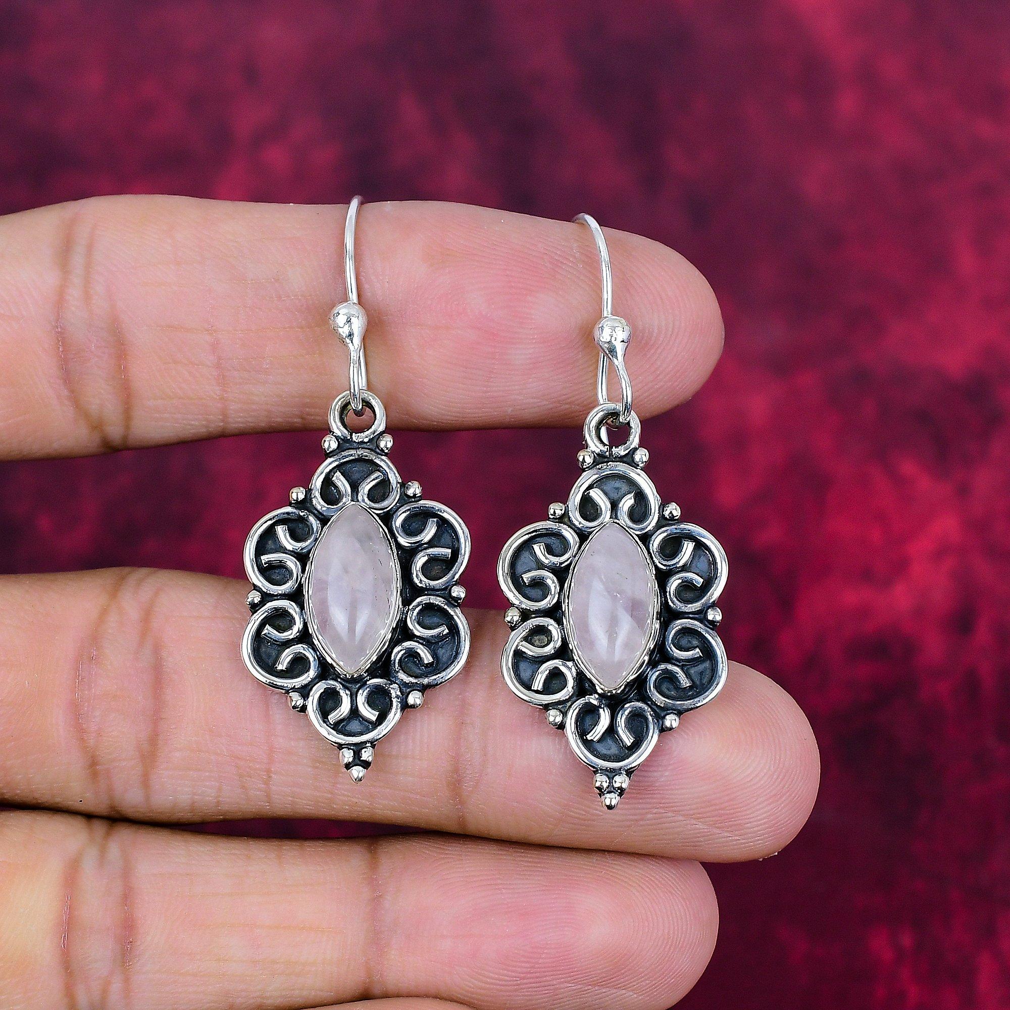 

Серьги из розового кварца из стерлингового серебра 925 пробы, серьги с драгоценными камнями ручной работы, подарки для жены, абсолютно новые серьги 1.96 Inches