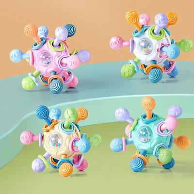 Baby Toys Rotating Rattle Ball Grasping Activity Baby Development Toy Silicone Rattles Baby Sensory Toys for Babies